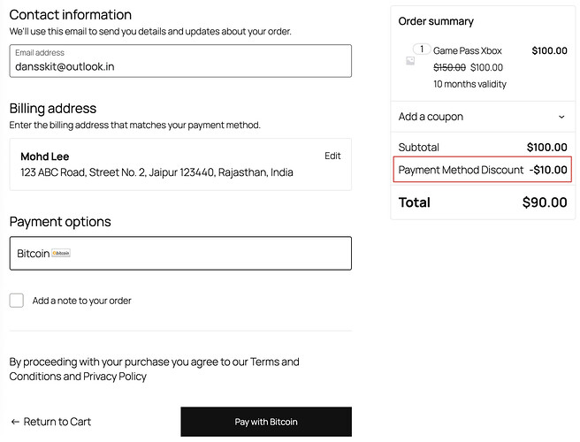 Discount applied during checkout