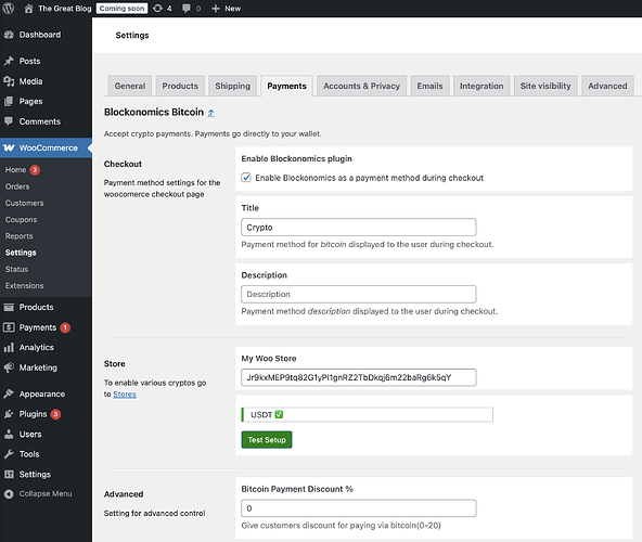 Test Setup Success for USDT