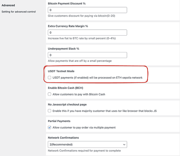 Setting to enable USDT Testnet on Sepolia