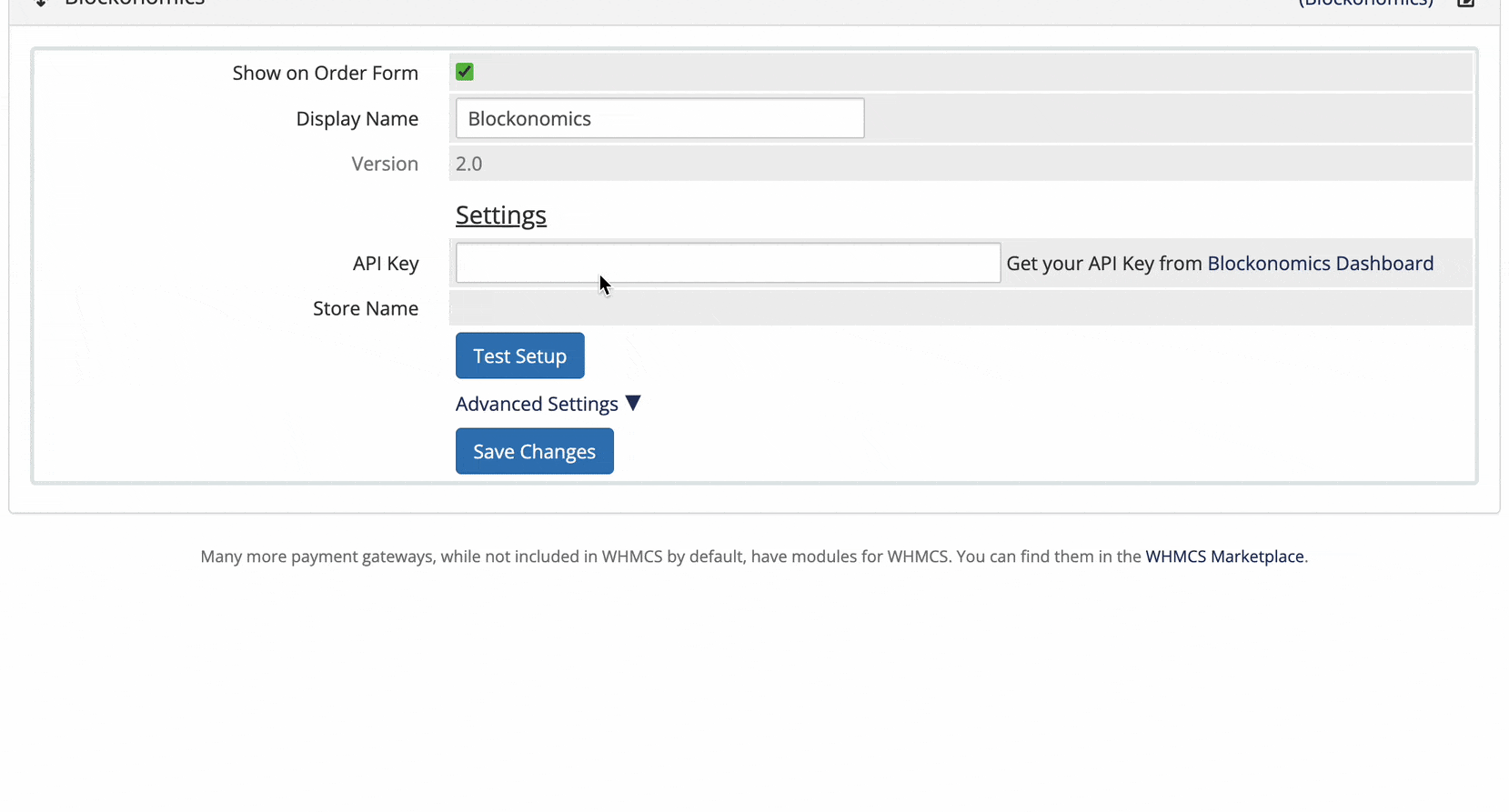 Paste API Key & hit Test Setup