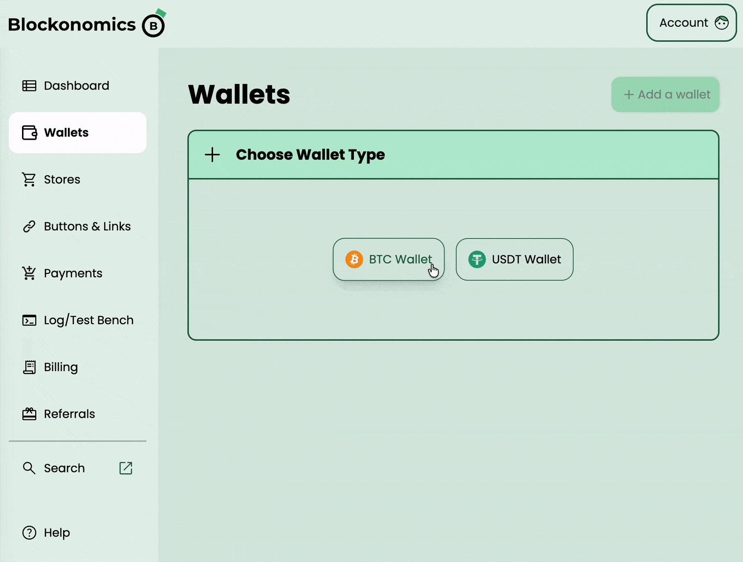 Add USDT Wallet and select it on Store